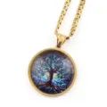 Collier pendentif Arbre de Vie en acier inoxydable avec dôme gemme en verre. Bijou tendance. - Or G