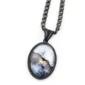 Collier chaîne noire avec pendentif ovale et design de pierre précieuse galaxie marbre - Noir G