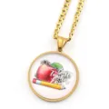 Collier chaîne plaqué or avec pendentif cabochon rond motif enseignant pour femme. - Or H