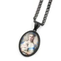 Collier pendentif ovale noir vintage avec camée portrait classique et chaîne épaisse. - Noir F