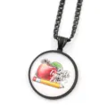 Collier pendentif pomme pour professeur, bijou cabochon en verre cadeau femme - Noir H