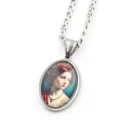 Collier pendentif ovale portrait vintage en pierre, accessoire de bijoux mode en métal élégant. - Argent G