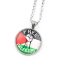 Collier pendentif cabochon en verre drapeau Palestine avec chaîne en métal, bijoux. - Argent I