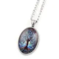 Tree of Life necklace pendant glass cabochon oval silver chain fashion jewelry gift item - Silver H