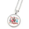 Collier pendentif cabochon en verre et acier inoxydable avec imprimé enseignant. - Argent I