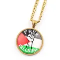 Collier pendentif rond en verre thème Palestine chaîne dorée bijou mode design anti-guerre. - Or I