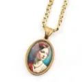 Élégant collier de chaîne en or avec pendentif portrait vintage ovale pour femmes bijoux. - Or G