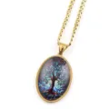 Gold-tone tree of life pendant necklace featuring an oval glass cabochon and curb chain variant. - Gold H