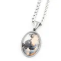 Collier pendentif gemme de temps ovale en acier inoxydable avec motif galaxie abstrait chic. - Argent I