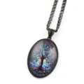 Black oval tree of life glass cabochon pendant necklace gothic fashion accessory variant - Black H