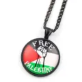 Collier pendentif en métal noir avec design de drapeau de la Palestine et texte Free Palestine. - Noir I