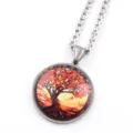 Collier pendentif en acier inoxydable avec cabochon en verre motif arbre de vie coloré - Argent I