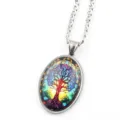 Tree of Life Time Gemstone Necklace Oval Pendant Colorful Art Glass Jewelry Variant - Silver I