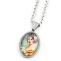 Collier pendentif camée portrait ovale vintage avec chaîne en métal, bijou rétro élégant. - Argent H