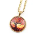 Collier pendentif en acier inoxydable doré avec motif d'arbre de vie en verre coloré. - Or I