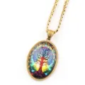 Gold Tree of Life Pendant Necklace Oval Glass Art Jewelry Fashion Accessories Gift - Gold I