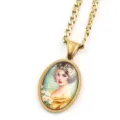 Collier pendentif portrait ovale couleur or vintage pour femme mode bijou tendance. - Or H