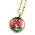 Collier pendentif drapeau Palestine chaîne couleur or cabochon en verre bijoux cadeau - Or J