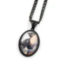 Collier chaîne noire avec pendentif pierre du temps ovale, design ciel étoilé. - Noir I