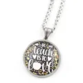 Collier enseignant motif leopard pendentif en acier inoxydable avec cabochon en verre - Argent J