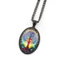 Tree of Life necklace oval glass cabochon pendant vintage fashion jewelry accessory for women - Black I
