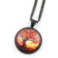 Chaîne Noire en Acier Inoxydable Pendentif Verre Arbre de Vie Automne Collier Bijou - Noir I