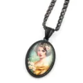 Élégant collier pendentif cabochon en verre ovale noir avec un magnifique portrait vintage - Noir H