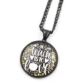 Collier pendentif cabochon en verre motif léopard thème enseignant avec chaîne noire - Noir J