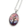 Oval Stained Glass Tree of Life Pendant Necklace Silver Chain Fashion Jewelry Gift Accessories - Silver J
