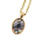 Collier pendentif pierre précieuse ciel étoilé ovale doré avec chaîne élégante. - Or J