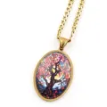 Gold-tone oval tree of life pendant necklace with chain, unique vintage art glass jewelry. - Gold J