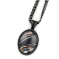 Collier chaîne noire avec pendentif ovale marbre galaxie, bijoux élégants style quotidien. - Noir J