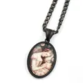 Collier pendentif gemme temps ovale noir vintage avec portrait art classique femme - Noir I