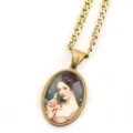 Collier pendentif portrait ovale doré vintage avec chaîne grosse pour bijoux de mode - Or J