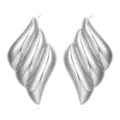Stainless steel silver geometric layered wing earrings for women, stylish minimalist metal ear studs. - Steel