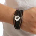 Men's multi-layer braided leather bracelet with zodiac sign stainless steel charm stylish jewelry. - Scorpio
