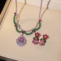 Set collana e orecchini in zirconi colorati, gioielli luminosi e brillanti per feste. - PJ-219