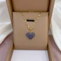 Elegant gold-plated heart necklace with blue pavé zirconia stones, stylish clavicle chain. - Blue Heart (X0933)