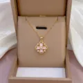 Stainless Steel Pink Four Leaf Clover Necklace Chic Zircon Pendant Gift For Women - Traditional Lock Pendant Necklace
