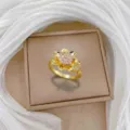 Goldener Sonnenblumen Ring mit Rosa Zirkonia süßes Blumen Design Schmuck für Damen - Sonnenblumenring (J0333) / Gold