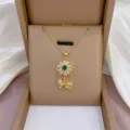 Elegante rotierende Sonnenblumen-Halskette mit funkelnden Zirkoniasteinen für Damen. - Drehbarer Sonnenblumen Stil (X0571)
