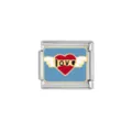 Stainless steel Italian modular charm bracelet link featuring a love heart with wings design. - Winged Red Heart Love Link Module (HA-291)