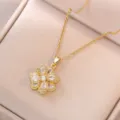 Goldene Blumen Zirkonia Anhanger Halskette Titanstahl Chic Schlusselbeinkette Variante - Blumen Rotierender Stil (X1081) / Gold