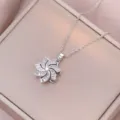 Atemberaubende rotierende Blumen-Anhänger Halskette aus Edelstahl, elegante Zirkonia Kette. - Rotierender Blumenstil (X2844) / Stahlfarben