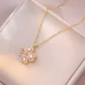 Goldene vierblättrige Kleeblatt Herz Anhänger Halskette minimalistische Kette Schmuck - Herz Rotierender Kleeblatt-Stil (X3344) / Goldplattiert Rosa