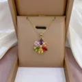 Mehrfarbige Edelstein Blumen Anhänger Halskette, elegante Goldkette Damen Schmuck Geschenk. - X0990 Gold Bunte Blume