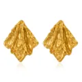 Gold textured diamond stud earrings, irregular molten metal design, modern fashion jewelry piece. - Pleated Rhombus Style (1152) / Gold