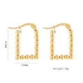 18K gold plated stainless steel beaded rectangular hoop earrings, chic fashion ear jewelry for women. - 21x14mm