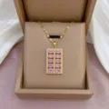 Vergoldete Abakus Anhänger Halskette mit funkelnden rosa Zirkoniasteinen für Damen. - Chinesischer Abakus Rosa Zirkonia Stil (X0451-1)