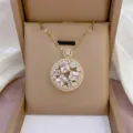 Goldfarbene Zirkon kreisförmige Anhänger Halskette elegante Damen Schmuck Geschenk - Quadratischer Zirkonia Kreis-Stil (X0496)